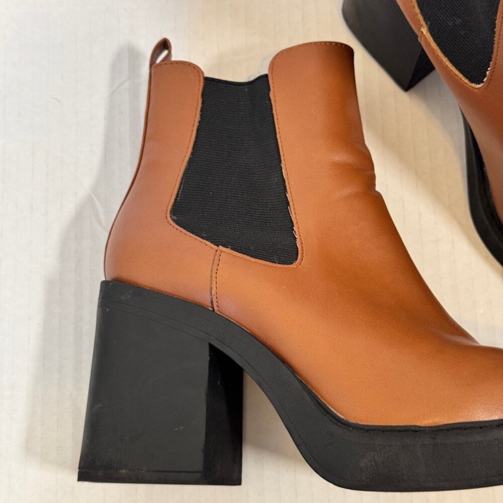 Mia Chunky Tan Faux Leather Ankle Boots Womens 8 Fall Platform Y2K Booties - Picture 9 of 10